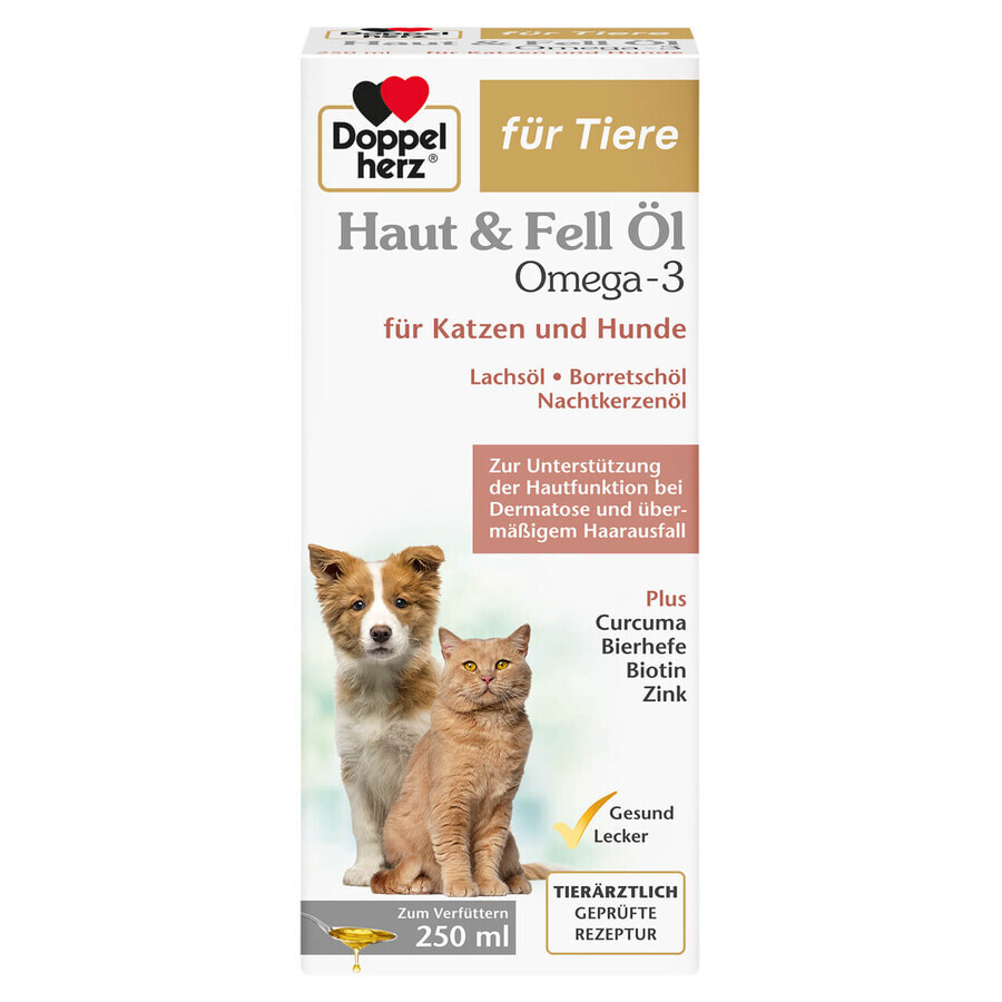 Supplement with omega-3 oil for coat support in cats, 250 ml, Doppelherz Pets