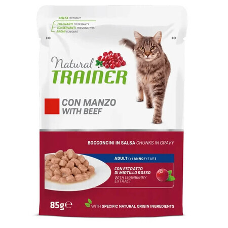 Nat kattenvoer met rundvlees voor volwassen katten, 85 g, Natural Trainer