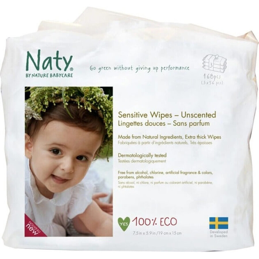 Eco by Naty Lingettes humides sans parfum pour peau sensible 1×168 pcs, lingettes humides