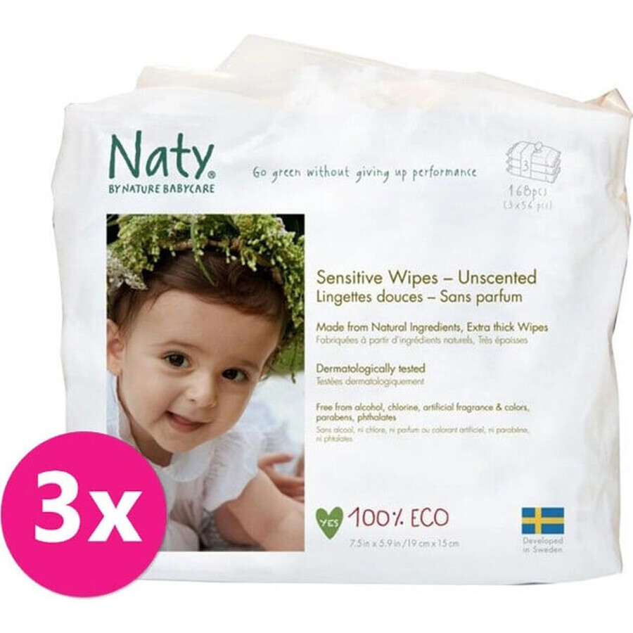 Eco by Naty Lingettes humides sans parfum pour peau sensible 1×168 pcs, lingettes humides