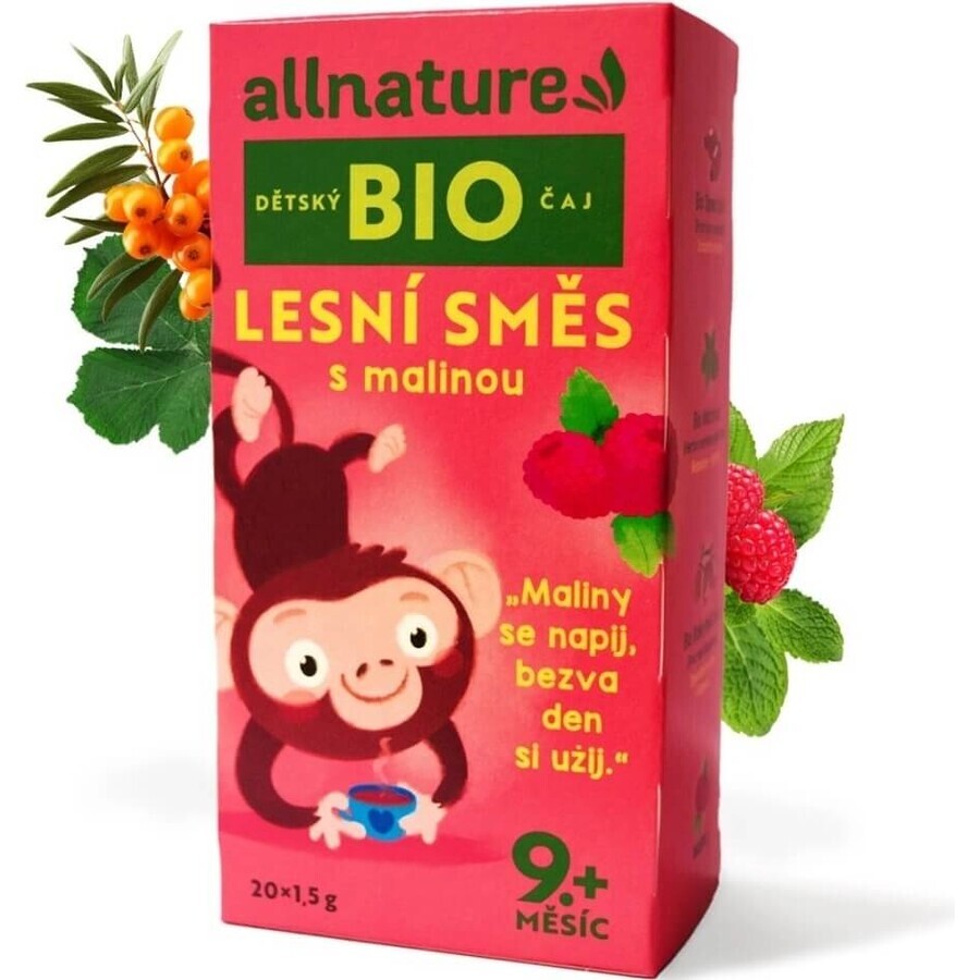 Allnature Biologische Kinderthee Bosmix met frambozen 20×1,5 g, vruchtenthee