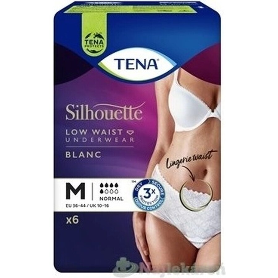 TENA Silhouette Normale Vita Bassa Blanc M 1×6 pezzi, biancheria intima per incontinenza da donna