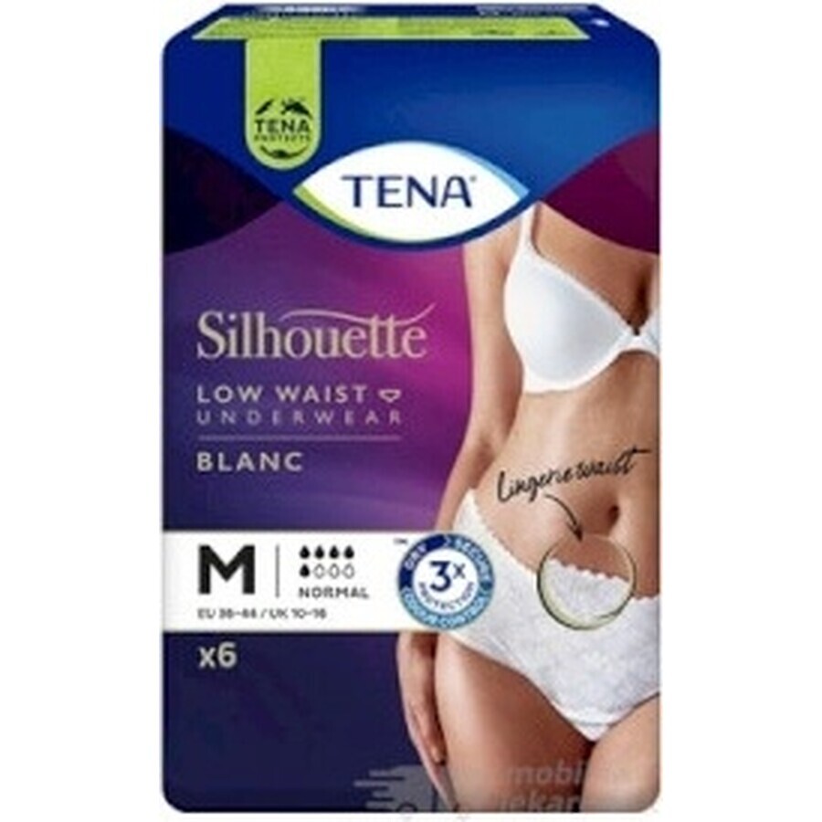 TENA Silhouette Normale Vita Bassa Blanc M 1×6 pezzi, biancheria intima per incontinenza da donna