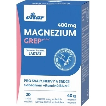 MAGNESIUM 400MG+B6+C 20 pcs GREP VITAR 1x20 pcs, sachets with grapefruit flavor