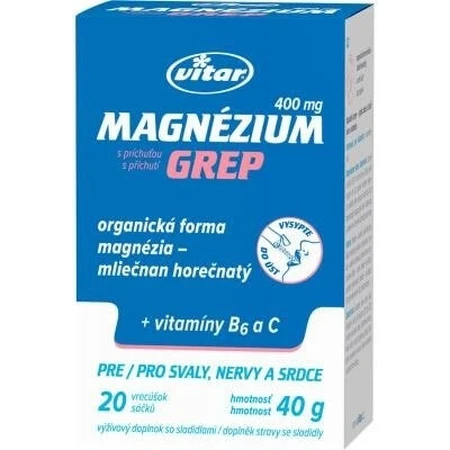 MAGNESIUM 400MG+B6+C 20 pcs GREP VITAR 1x20 pcs, sachets with grapefruit flavor