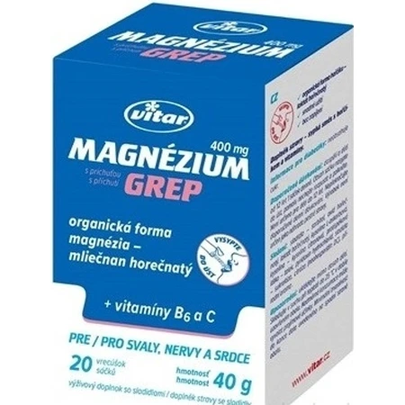 MAGNESIUM 400MG+B6+C 20 pcs GREP VITAR 1x20 pcs, sachets with grapefruit flavor