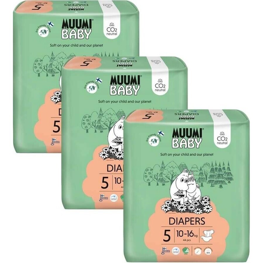 Muumi Baby 5 Maxi+ 10-16 kg, 1×132st maandverpakking biologische luiers, ECO Luiers