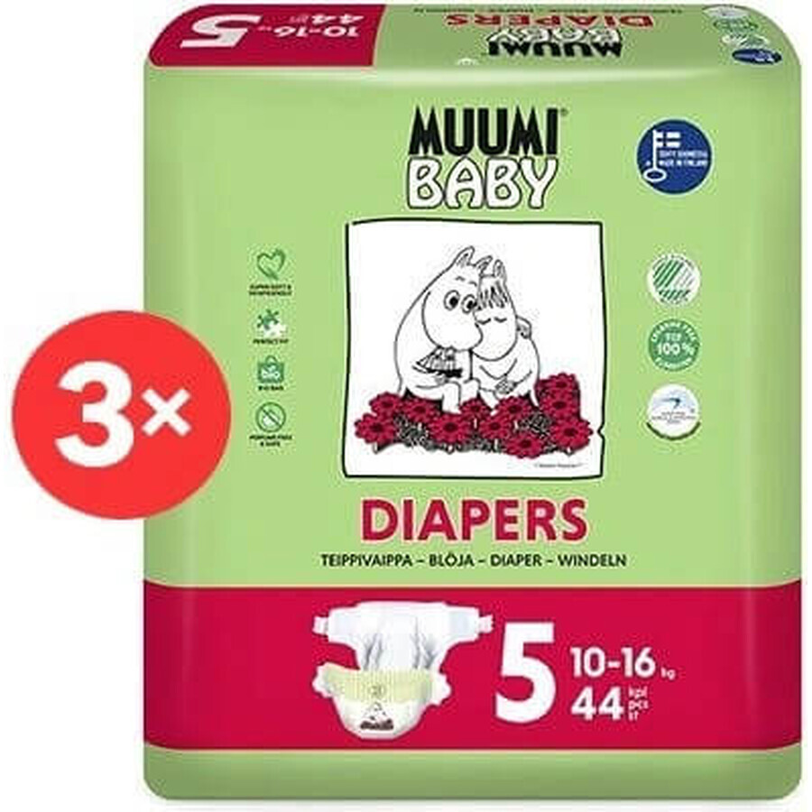 Muumi Baby 5 Maxi+ 10-16 kg, 1×132st maandverpakking biologische luiers, ECO Luiers