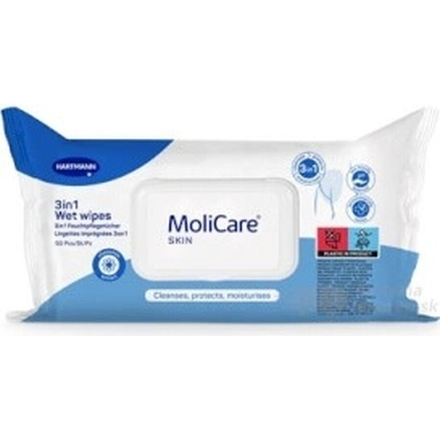 MoliCare Skin 3in1 Feuchttücher mit Kamillenextrakt 1×50 Stück, Feuchttücher