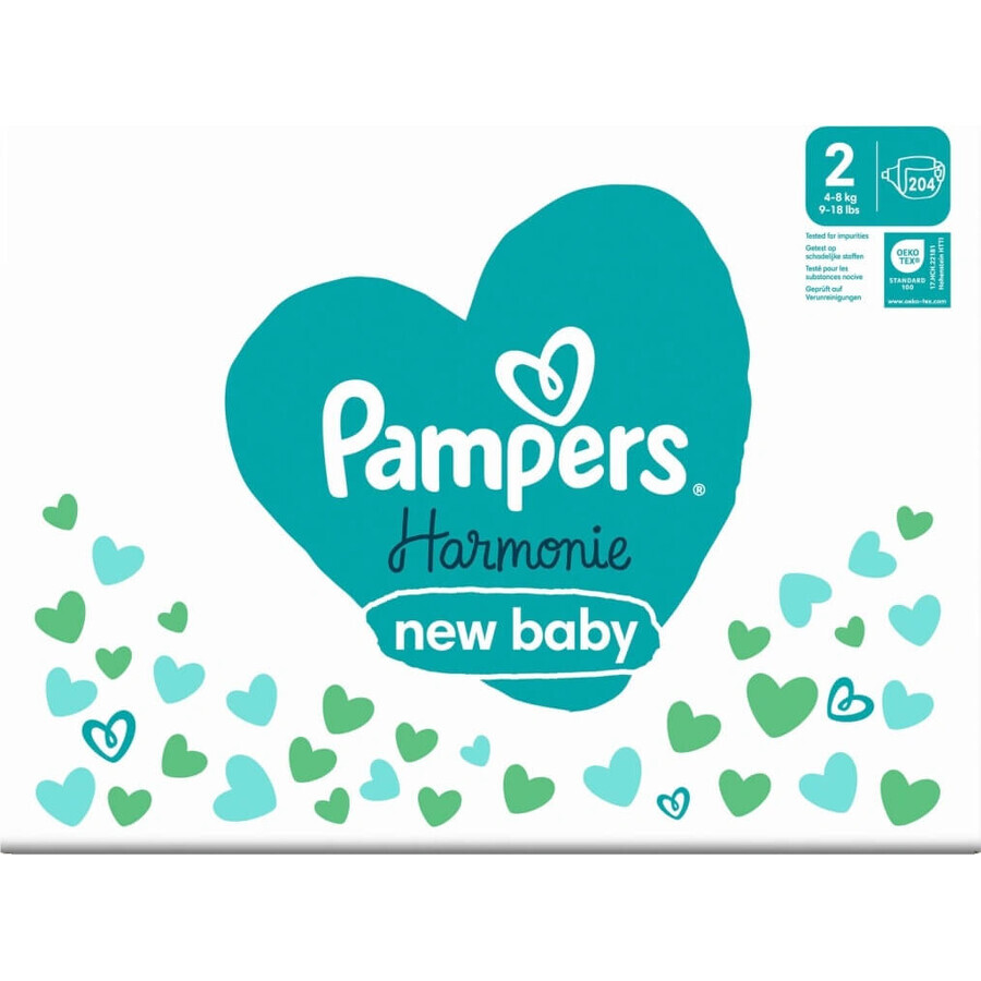 PAMPERS HARMONIE BABY DIAPERS V.2 4-8KG 204KS 1×204 pcs, couches taille 2