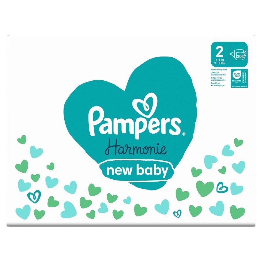 PAMPERS HARMONIE BABY DIAPERS V.2 4-8KG 204KS 1×204 pcs, couches taille 2