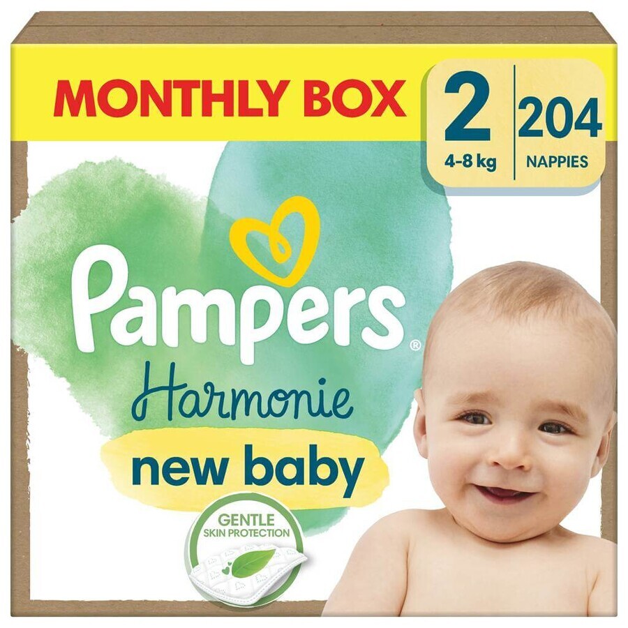 PAMPERS HARMONIE BABY DIAPERS V.2 4-8KG 204KS 1×204 pcs, couches taille 2