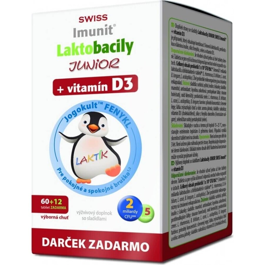 SWISS Lactobacilli JUNIOR Immunit + vitamin D3 60+12 tbl.+ gift 1×72 tbl, vitamins