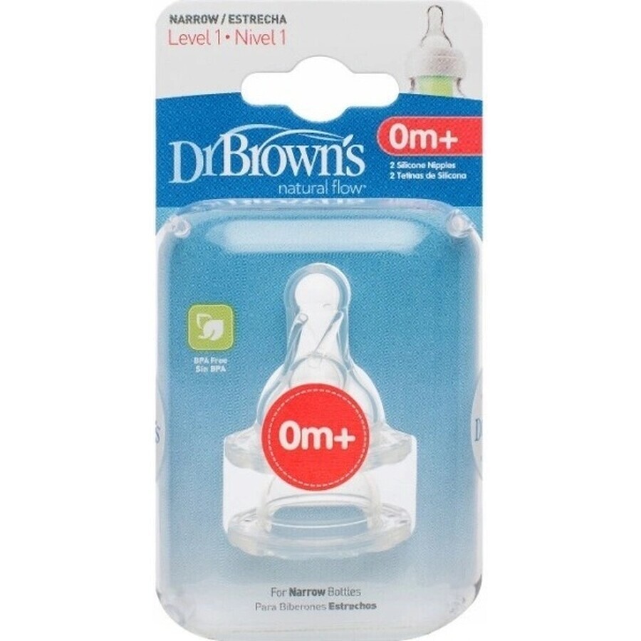 Dr.BROWN'S OPTIONS+ NIVEL 1 1×2 piezas, estrechas, tetinas de silicona 0m+