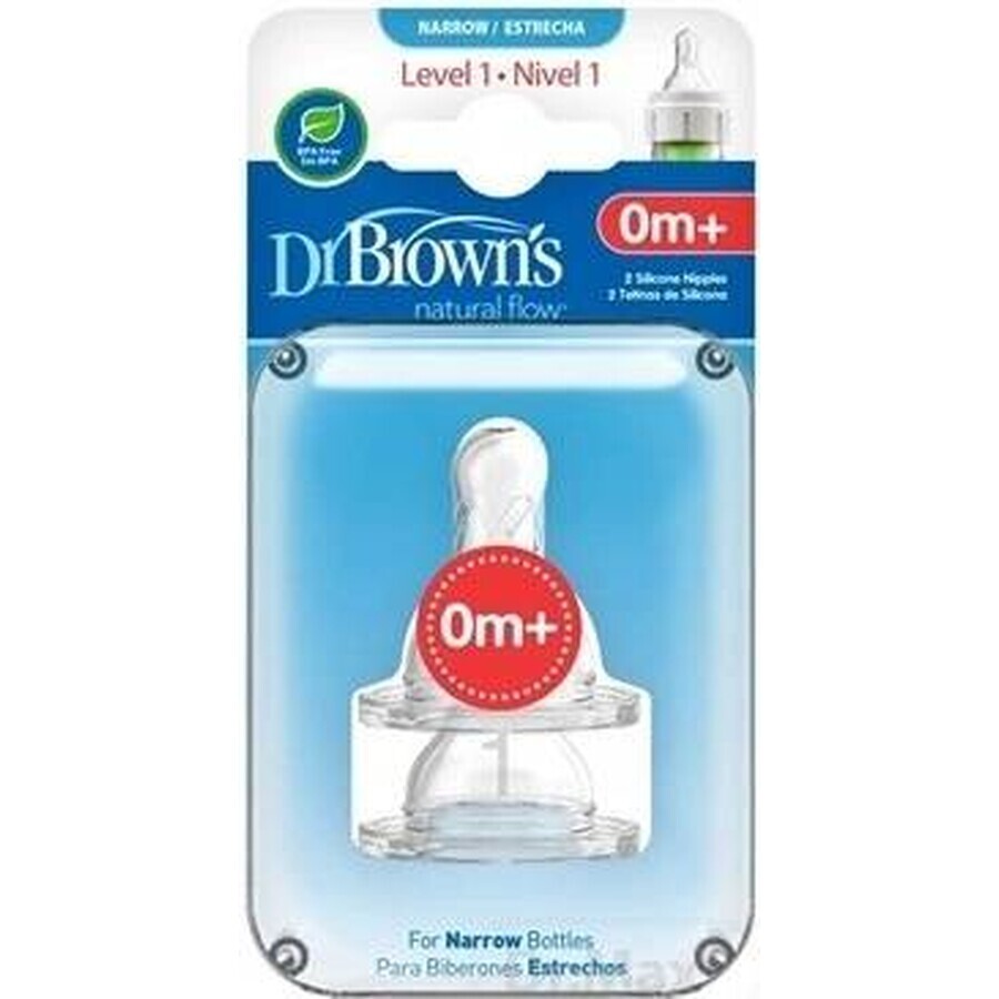 Dr.BROWN'S OPTIONS+ NIVEL 1 1×2 piezas, estrechas, tetinas de silicona 0m+