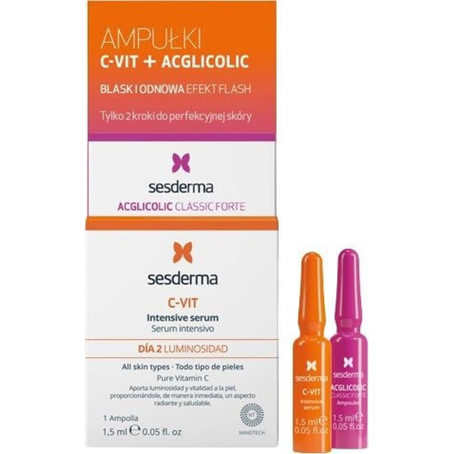 sesderma FLASH EFEKT ACGLICOLIC + C-VIT serum 1×2x1,5 ml, serum met hoog glycolzuurgehalte