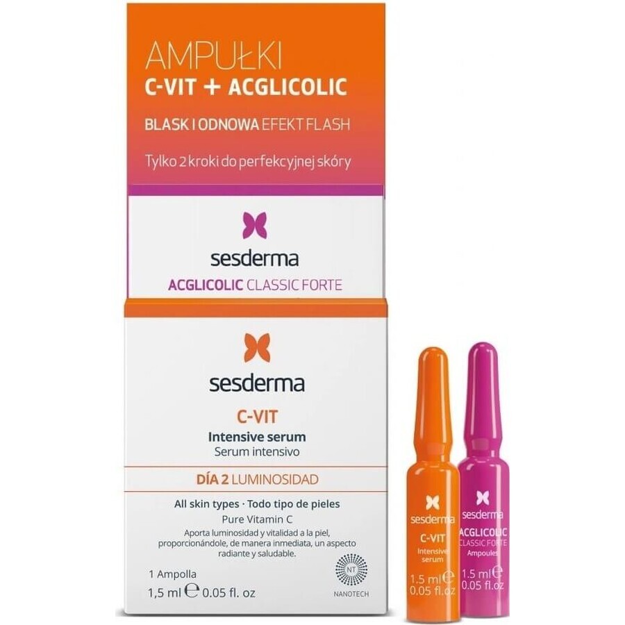 sesderma FLASH EFEKT ACGLICOLIC + C-VIT serum 1×2x1,5 ml, serum met hoog glycolzuurgehalte