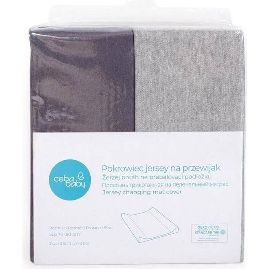 CEBA Housse pour matelas à langer Gris clair Mélange + Gris foncé 1×2 pièces, taille 50x70-80 cm