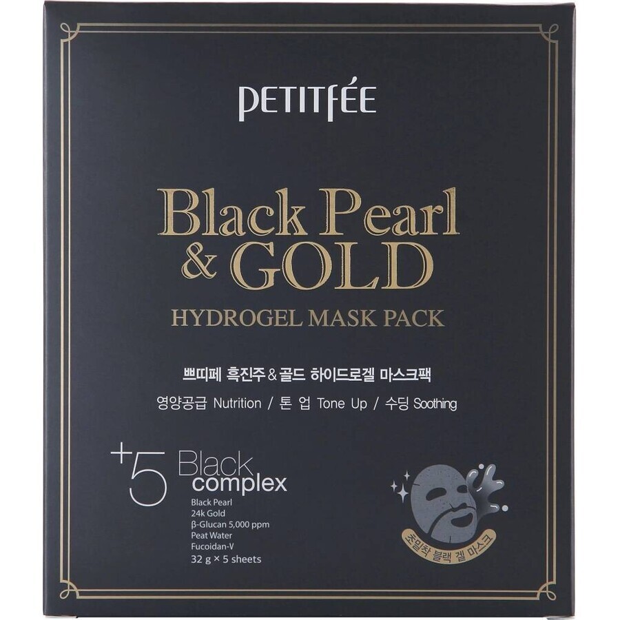 Petitfee & Koelf Maschera idrogel oro e perla nera Confezione da 32 g * 5 fogli 1×32 g * 5 fogli