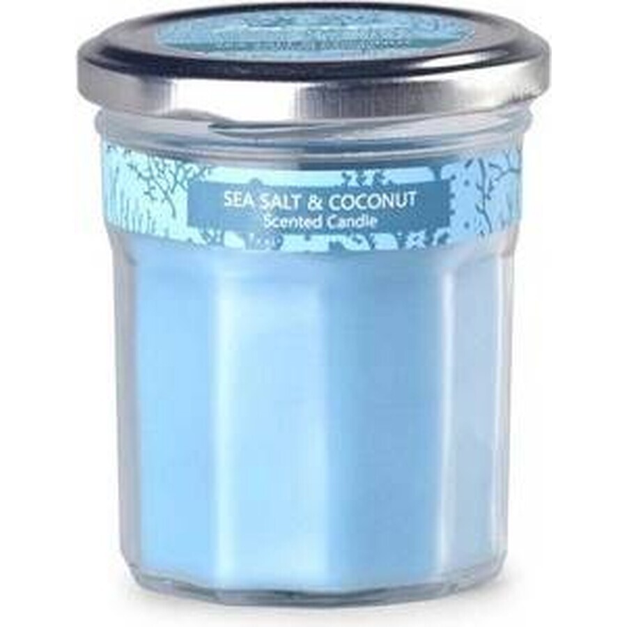 Emocio Blue bottle with tin lid Scented candle with sea salt and coconut 1×1 pc, size 69 x 85 mm