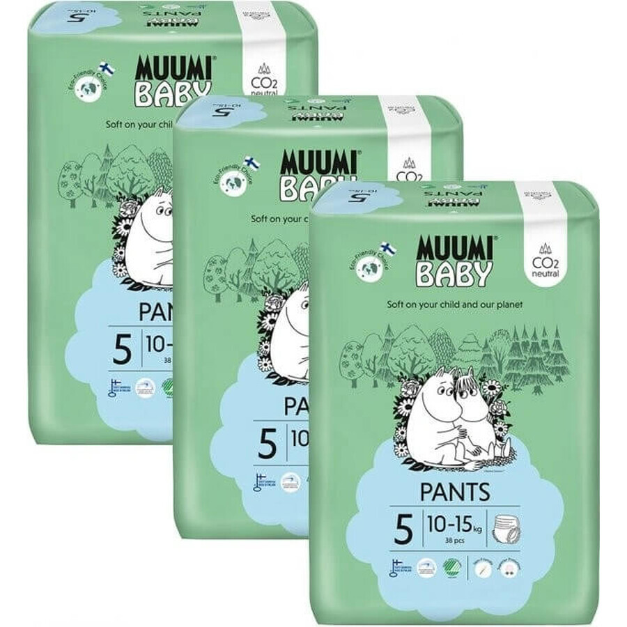 Muumi Baby Pants 5 Maxi+ 10-15 kg, confezione mensile di eco-pannolini 1×114pz, eco-pannolini