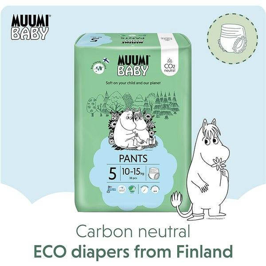 Muumi Baby Pants 5 Maxi+ 10-15 kg, confezione mensile di eco-pannolini 1×114pz, eco-pannolini