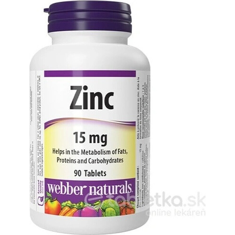 WEBBER NATURALS Zink 15 mg 1×90 tbl, voedingssupplement