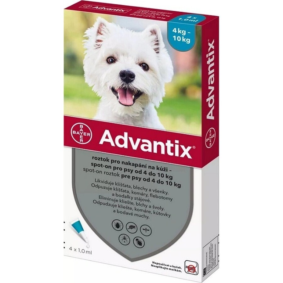 Advantix Spot-on voor honden van 4 tot 10 kg (4 pipetten) 4x1 ml