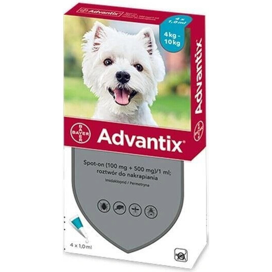 Advantix Spot-on voor honden van 4 tot 10 kg (4 pipetten) 4x1 ml