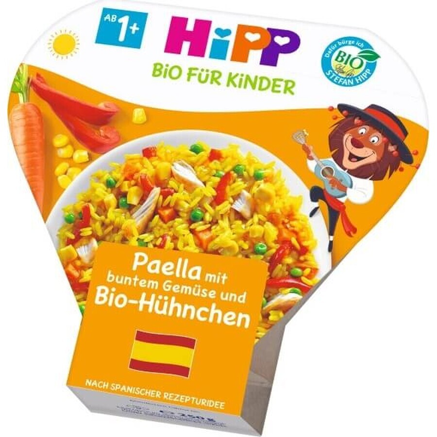 HiPP Paella biologique aux légumes et au poulet du Royaume-Uni. 1 an 1×250 g d'amuse-gueule aux légumes et à la viande pour enfants