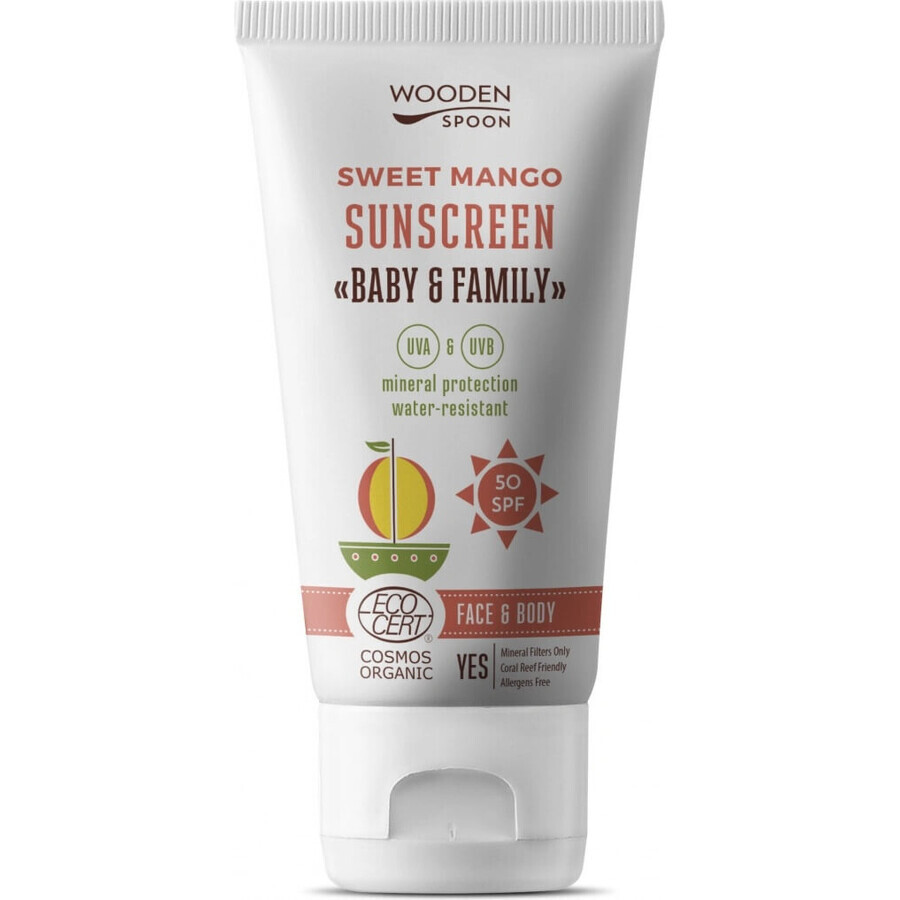 Houten Lepel Zonnebrandcrème Body Lotion Mango Baby & Family SPF 50 1×100 ml