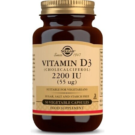 Solgar Vitamina D3 2200 UI 50 cápsulas 1×50 tbl, complemento alimenticio