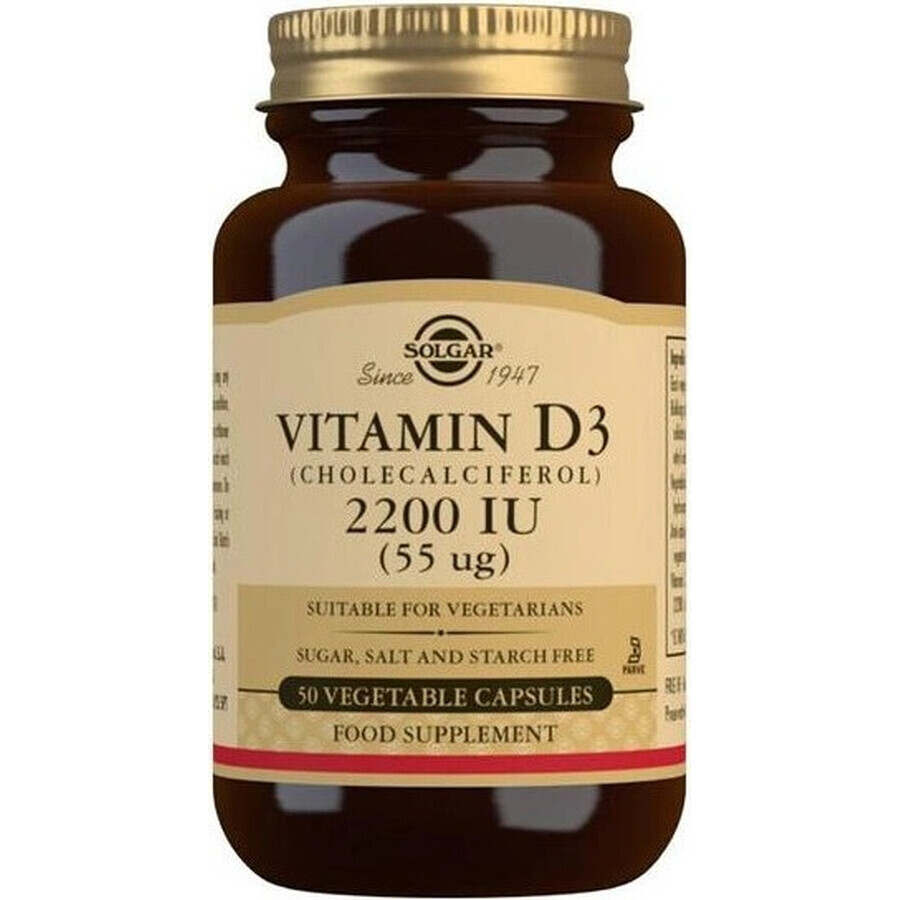 Solgar Vitamina D3 2200 UI 50 cápsulas 1×50 tbl, complemento alimenticio