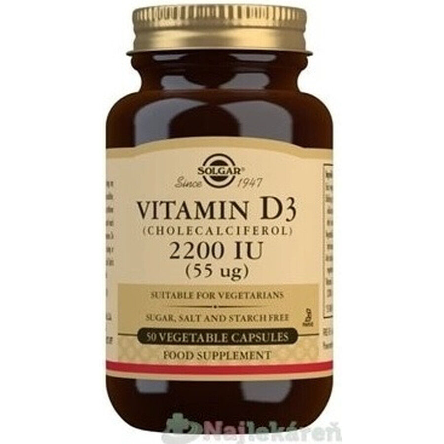 Solgar Vitamina D3 2200 UI 50 cápsulas 1×50 tbl, complemento alimenticio