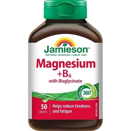 Jamieson Magnesio + Vitamina B6 con bisglicinato 1×50 tbl, complemento alimenticio