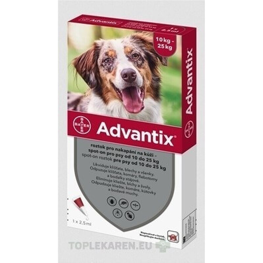 Advantix Spot-on voor honden van 10 tot 25 kg 1×2,5 ml, pipet