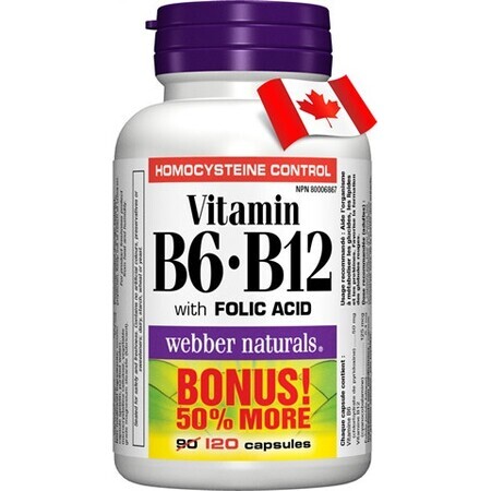 WEBBER NATURALS Vitamin B6+B12+Folic Acid 1×120 cps, food supplement