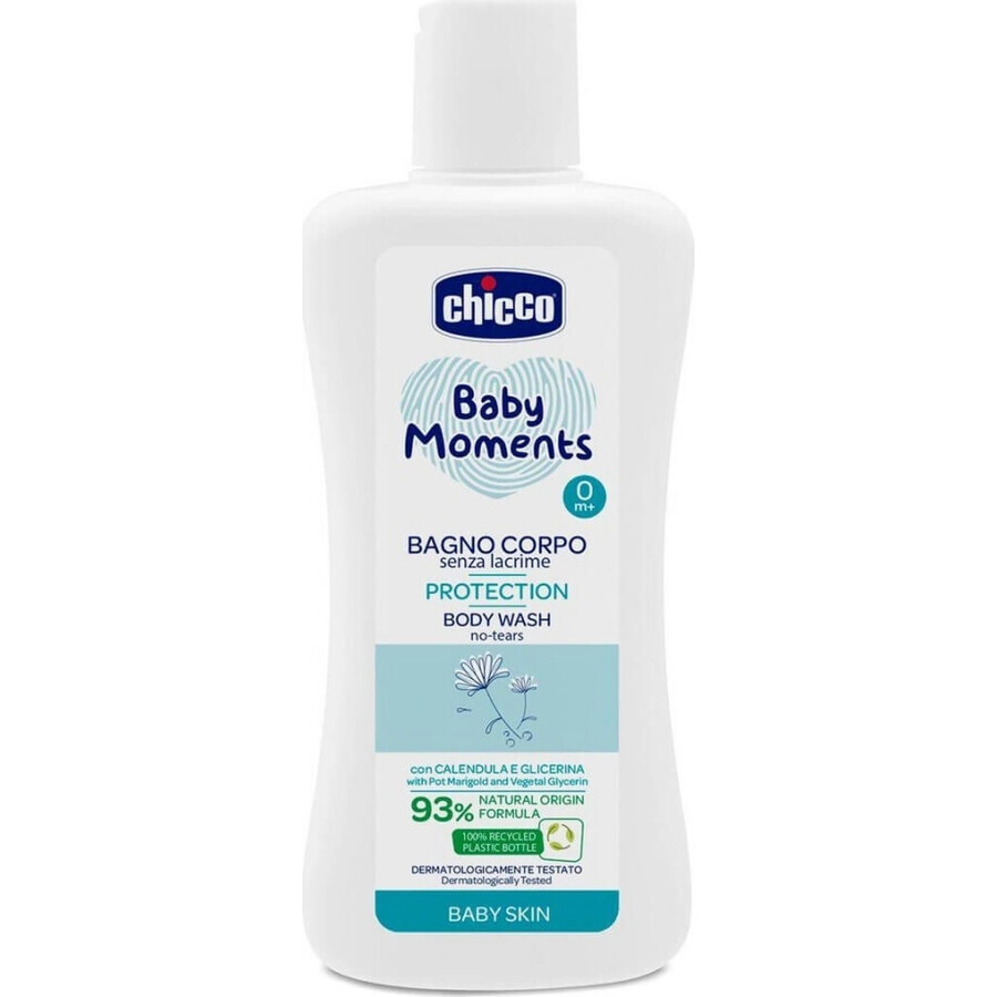 CHICCO Baby Body Shampoo BABY MOMENTS PROTECTION 1×200 ml, reinigt de babyhuid in alle zachtheid.