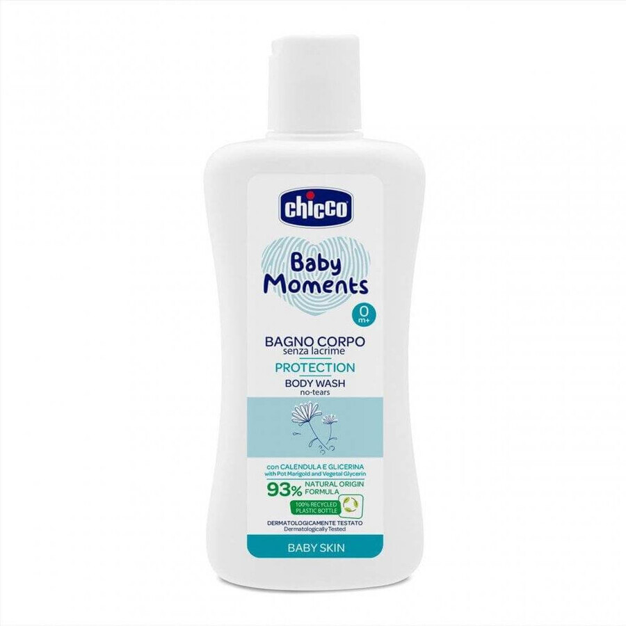 CHICCO Baby Body Shampoo BABY MOMENTS PROTECTION 1×200 ml, reinigt de babyhuid in alle zachtheid.