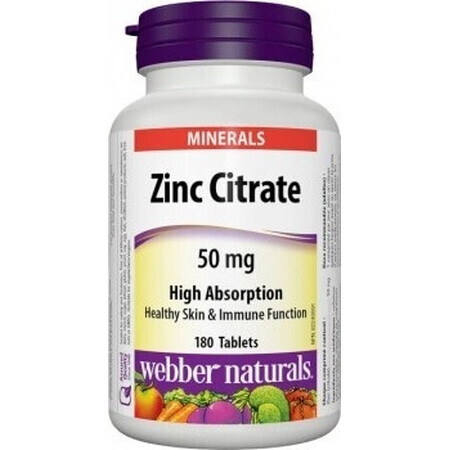 WEBBER NATURALS Zink 50 mg Citraat 1×180 tbl, voedingssupplement