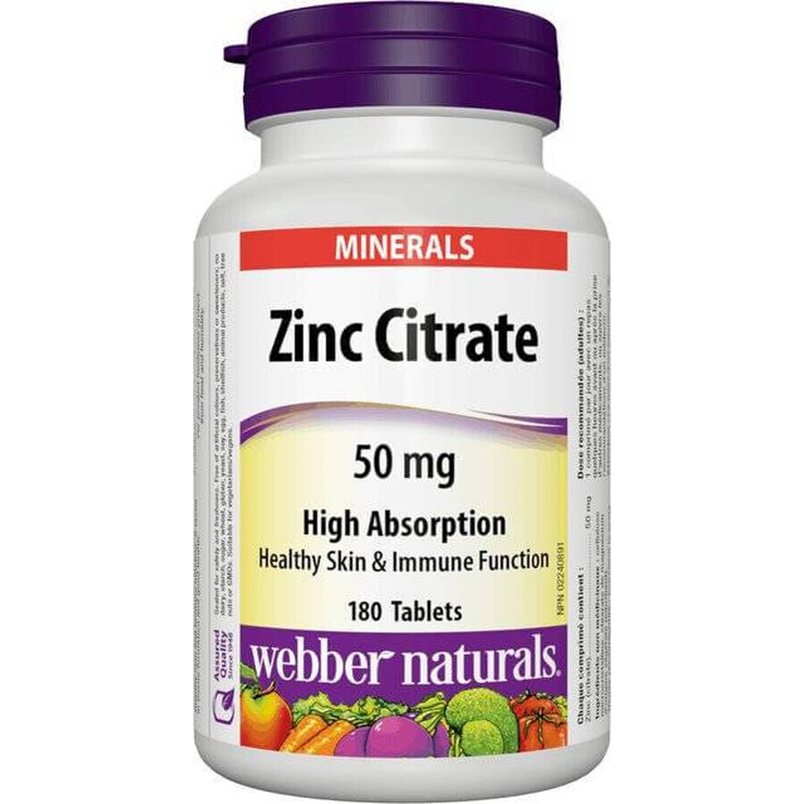 WEBBER NATURALS Zink 50 mg Citraat 1×180 tbl, voedingssupplement