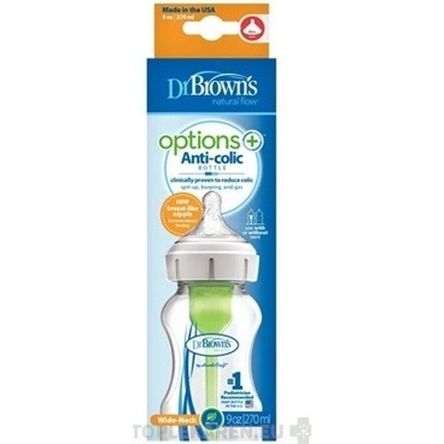 Dr.BROWN'S BABY FOTTLE OPTIONS+ 270 ml 1×1 st, met wijde hals, 0M+, antikoliek, glas, wit