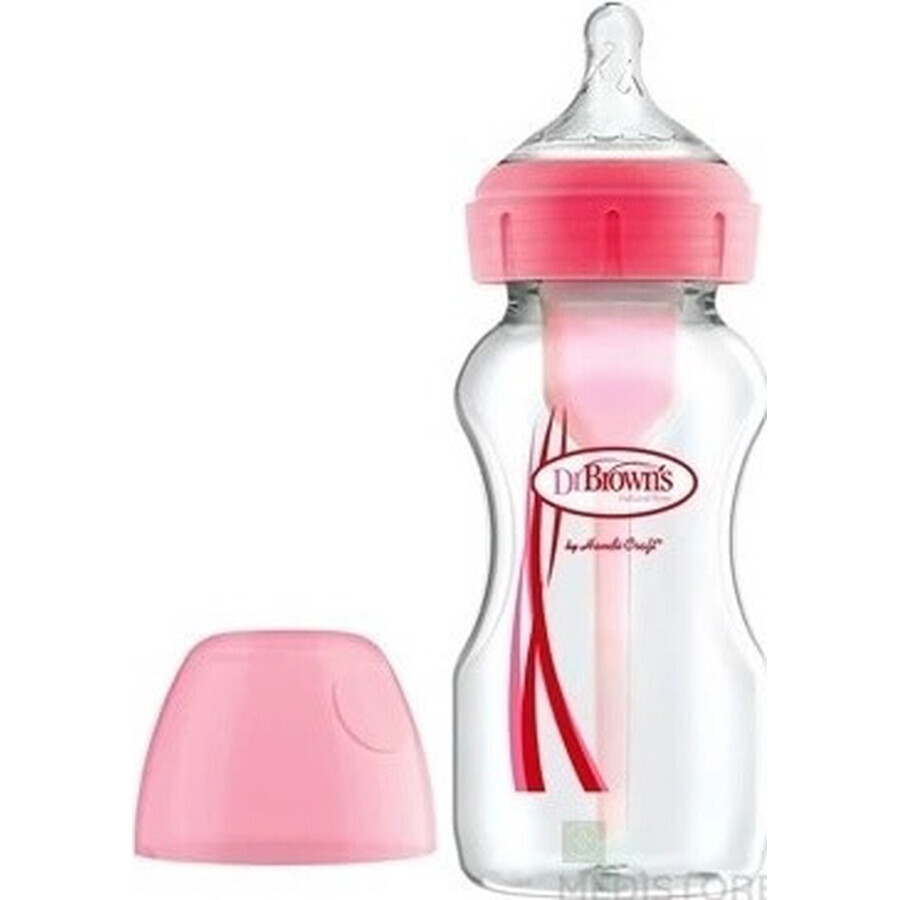 Dr.BROWN'S BABY FOTTLE OPTIONS+ 270 ml 1×1 st, met wijde hals, 0M+, antikoliek, glas, wit