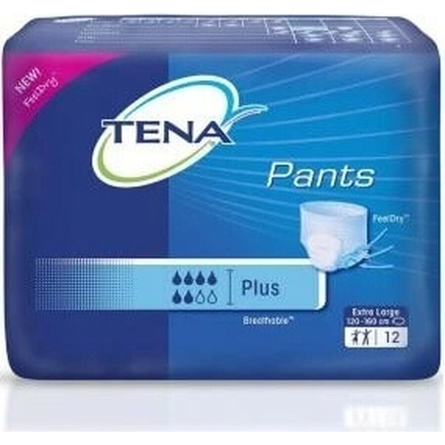 TENA PANTS PLUS EXTRA LARGE 1×12 pieces, stretch absorbent briefs, absorption 1440 ml, hip circumference 120-160 cm