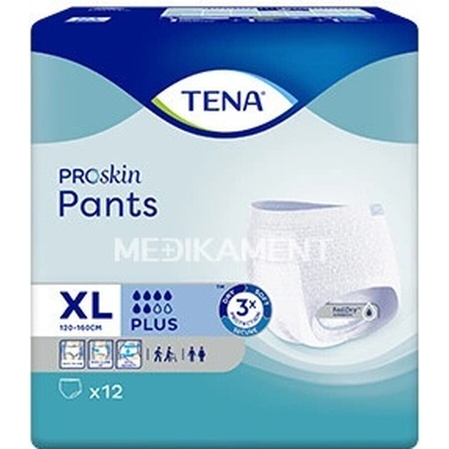 TENA PANTS PLUS EXTRA LARGE 1×12 pieces, stretch absorbent briefs, absorption 1440 ml, hip circumference 120-160 cm