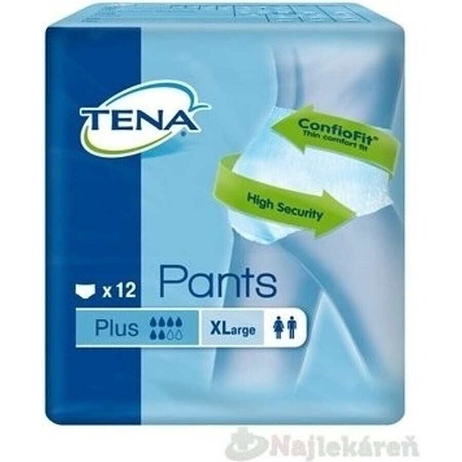 TENA PANTS PLUS EXTRA LARGE 1×12 pieces, stretch absorbent briefs, absorption 1440 ml, hip circumference 120-160 cm