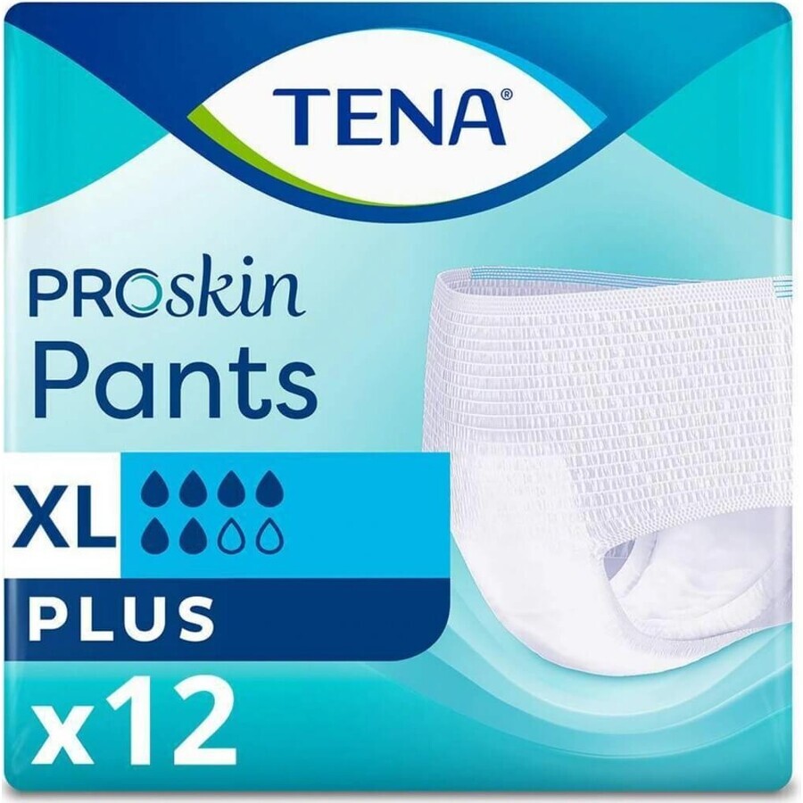 TENA PANTS PLUS EXTRA LARGE 1×12 pieces, stretch absorbent briefs, absorption 1440 ml, hip circumference 120-160 cm