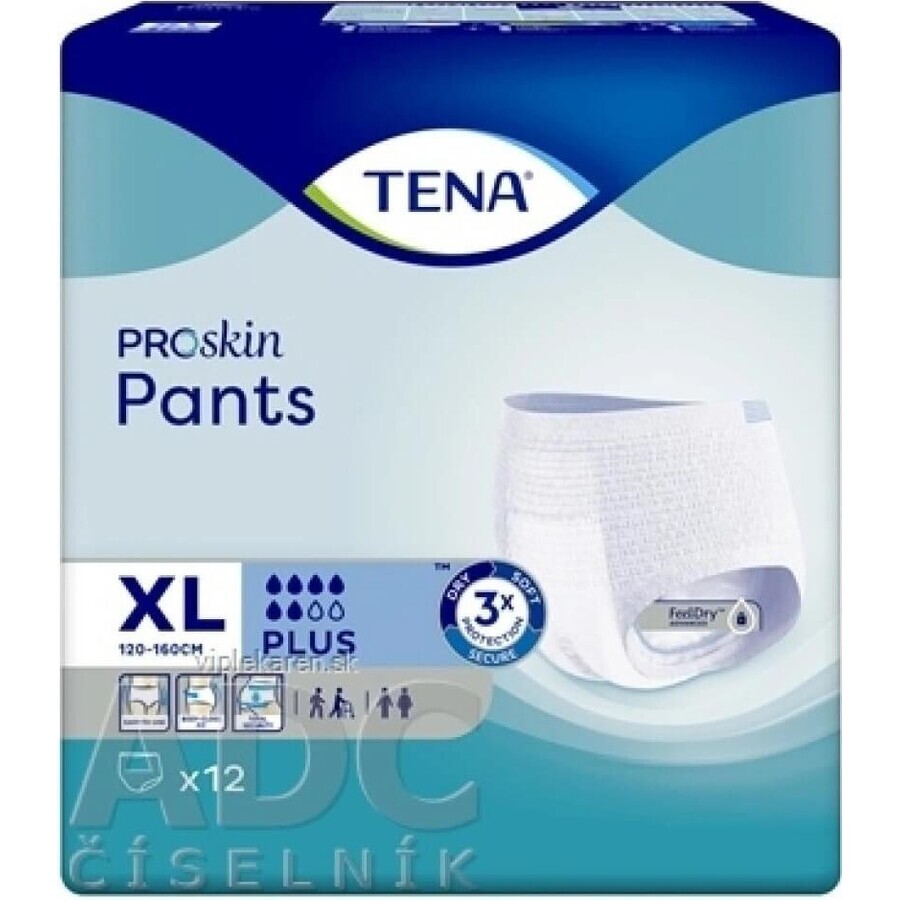 TENA PANTS PLUS EXTRA LARGE 1×12 pieces, stretch absorbent briefs, absorption 1440 ml, hip circumference 120-160 cm