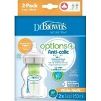 Biberon Dr. BROWN'S OPTIONS+ 150 ml duopack 1×2 pcs, biberon anti-colique 0m+.