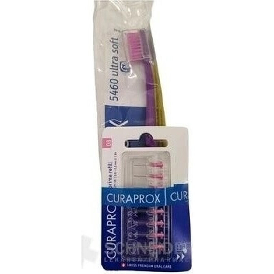 CURAPROX CPS 08 prime refill roz + CS 5460 1×1 set, periuțe interdentare fără suport 8 buc + periuță de dinți 1 buc